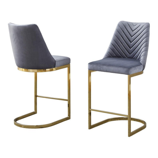 Dark grey counter height chairs with gold chrome base (Set of 2)