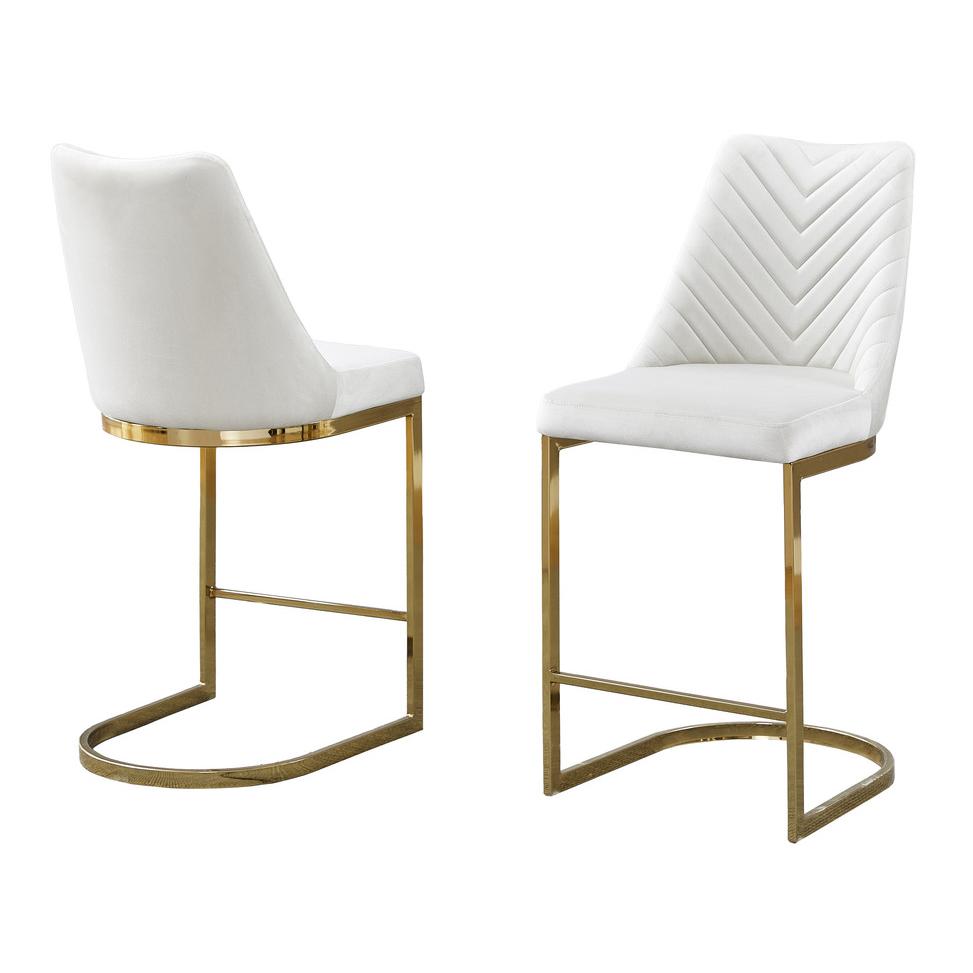 Cream velvet counter height chairs with gold chrome base (Set of 2)