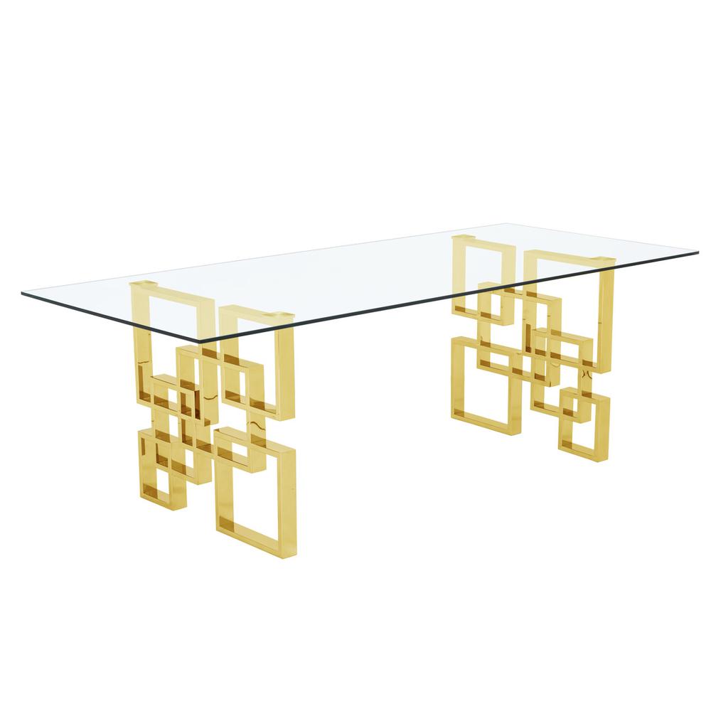 94" large clear glass dining table w/ gold color stainless steel base