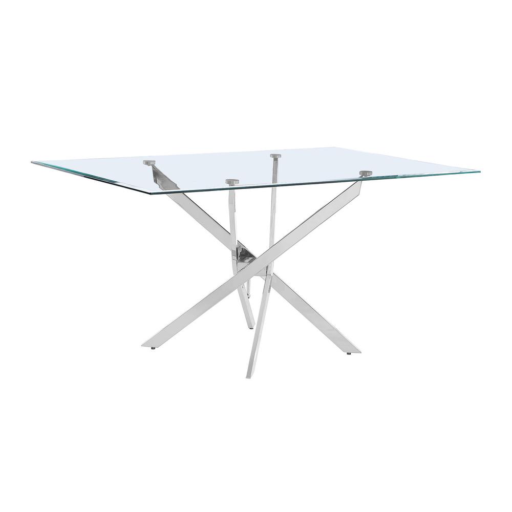 Rectangular Glass top dining table with silver base