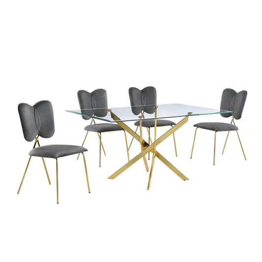 5pc dining Set- Rectangle table with Dark grey Velvet Chairs