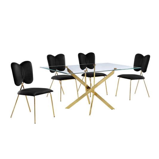 5pc dining Set- Rectangle table with Black Velvet Chairs