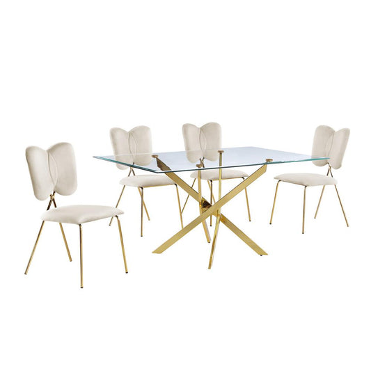 5pc dining Set- Rectangle table with Cream Velvet Chairs