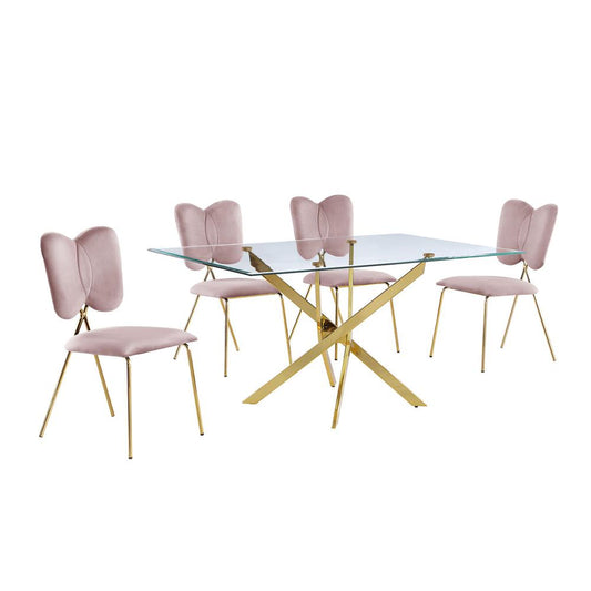 5pc dining Set- Rectangle table with Pink, Velvet Chairs