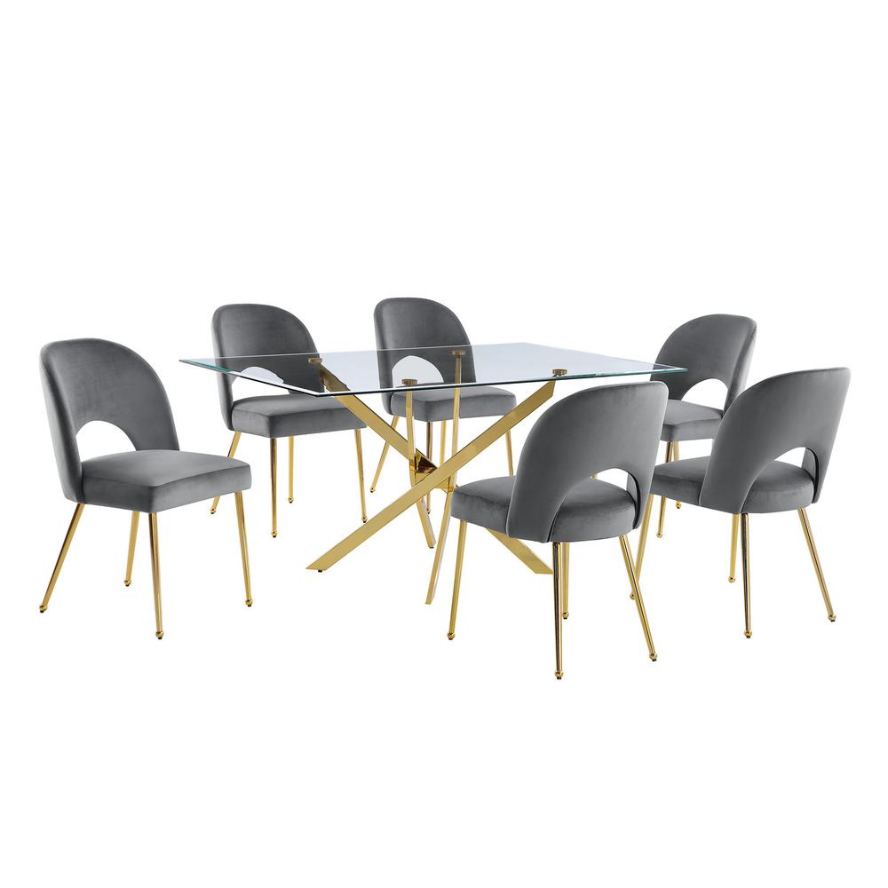 7pc dining Set- Rectangle table with Dark grey ,Velvet Chairs