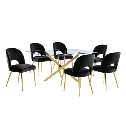 7pc dining Set- Rectangle - table with Black Velvet Chairs