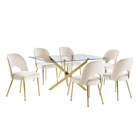 7pc dining Set- Rectangle - table with Cream Velvet Chairs