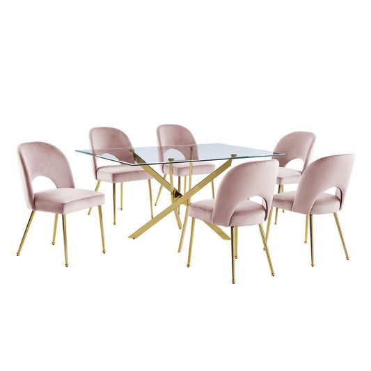 7pc dining Set- Rectangle - table with Pink Velvet Chairs