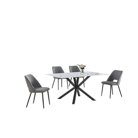 5pc dining set- rectangle marble wrap glass table w/ 4 Dark Grey color side chairs