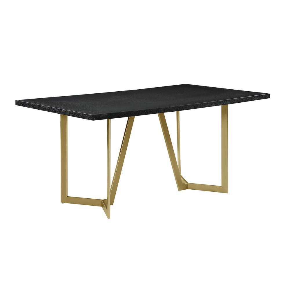 Black wood top rectangle dining table w/ gold color base