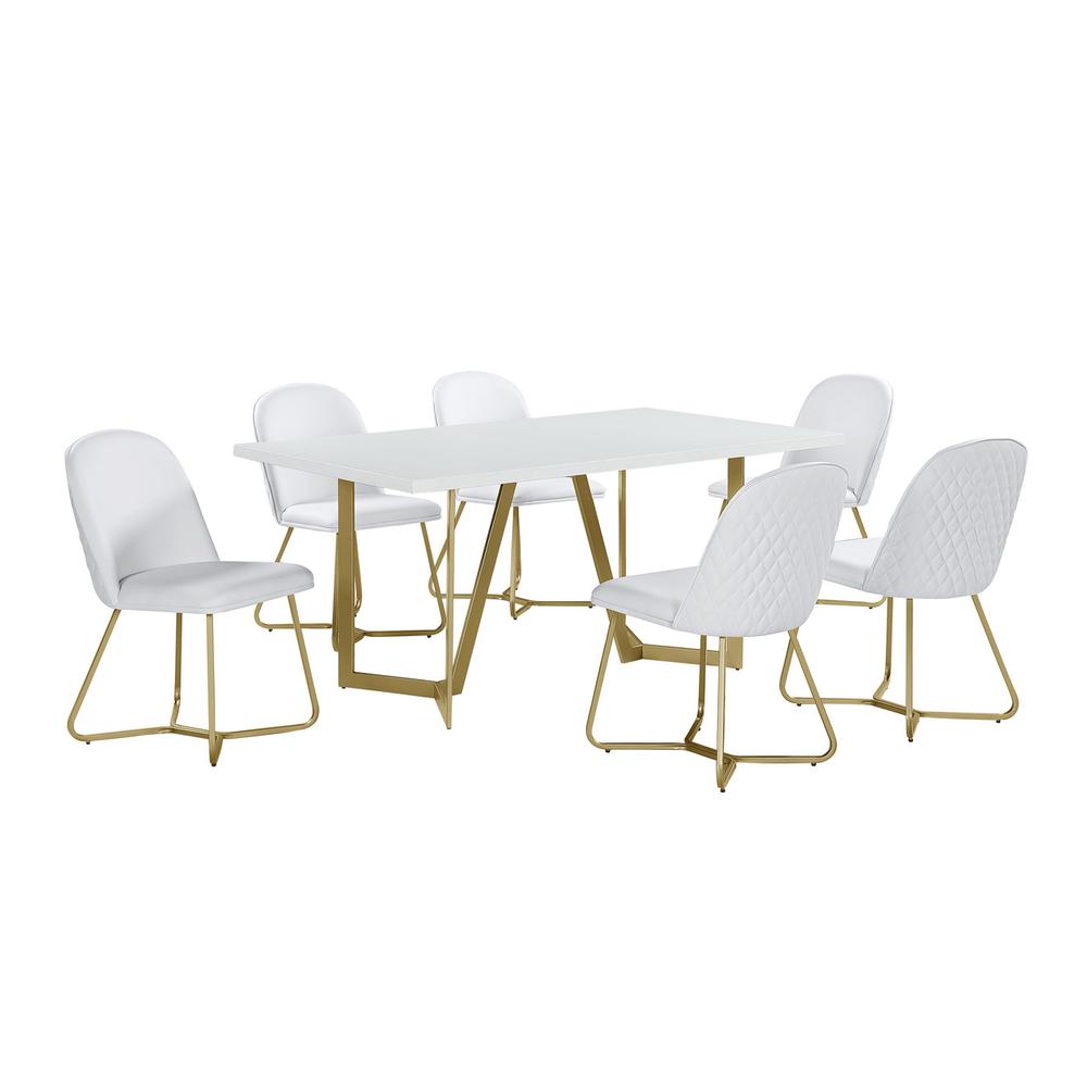 7pc rectangle dining table-White wood top w/ 6 white faux leather chairs