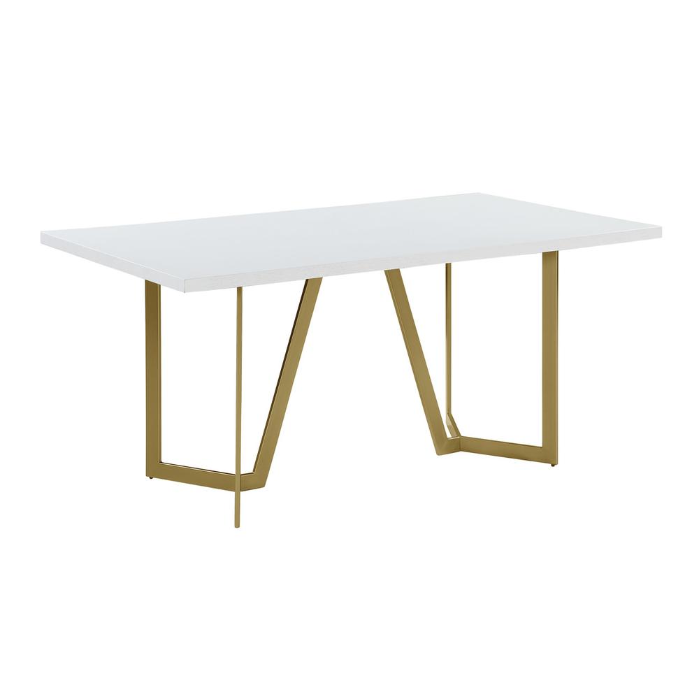 White wood top rectangle dining table w/ gold color base