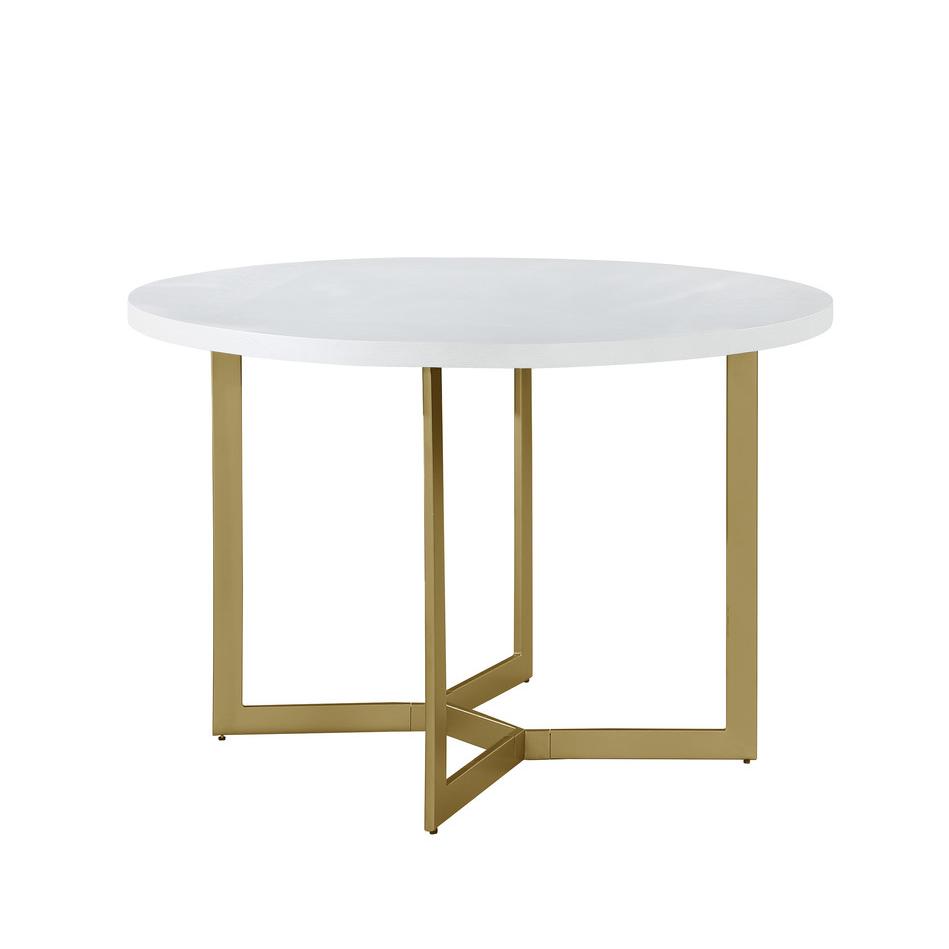 White wood top round dining table w/ gold painted base