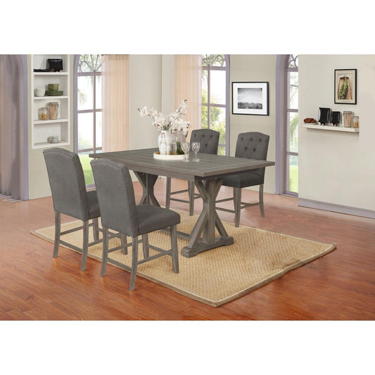 5pc Counter Height Dining Set with grey linen Fabric chairs