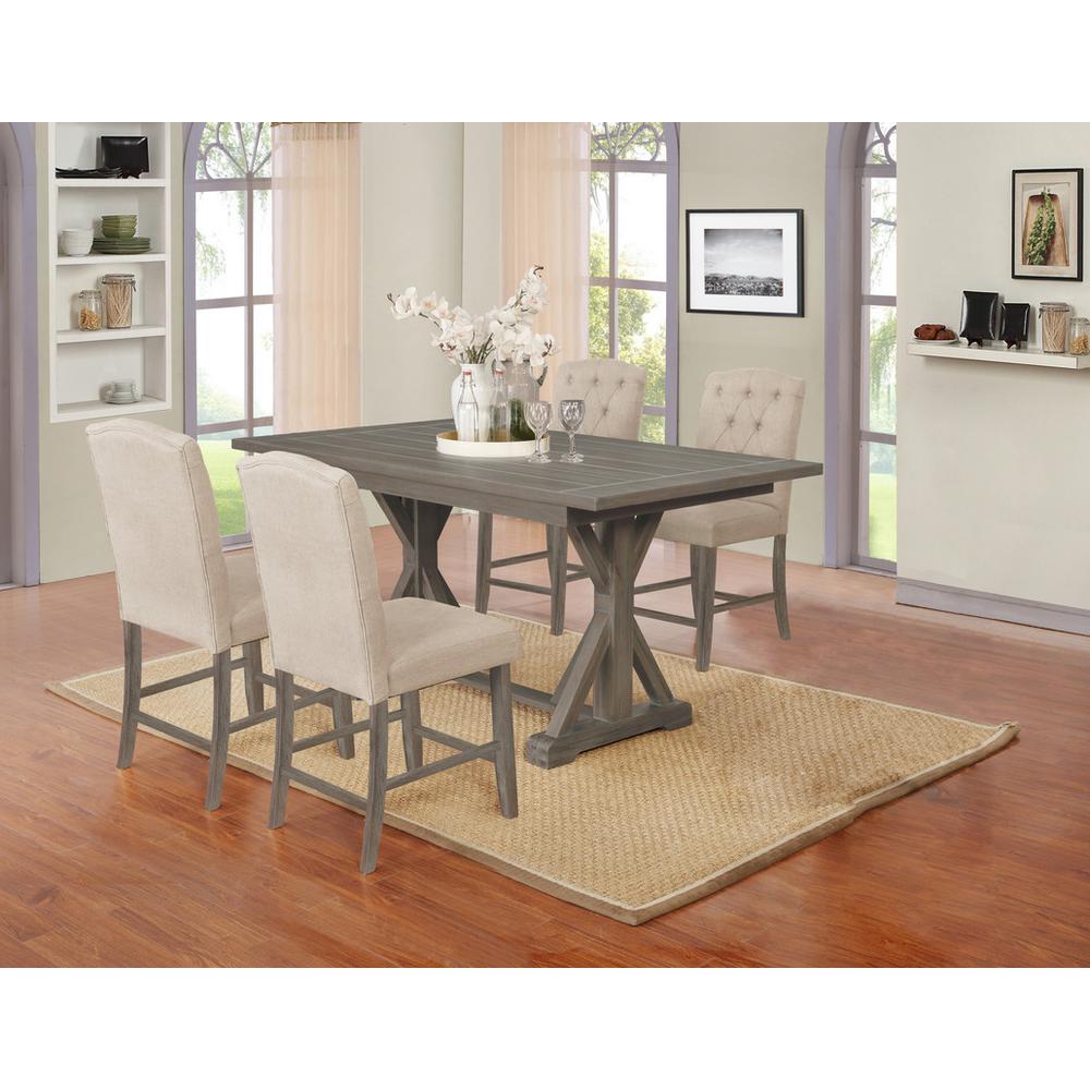 5pc Counter Height Dining Set with Beige linen Fabric chairs