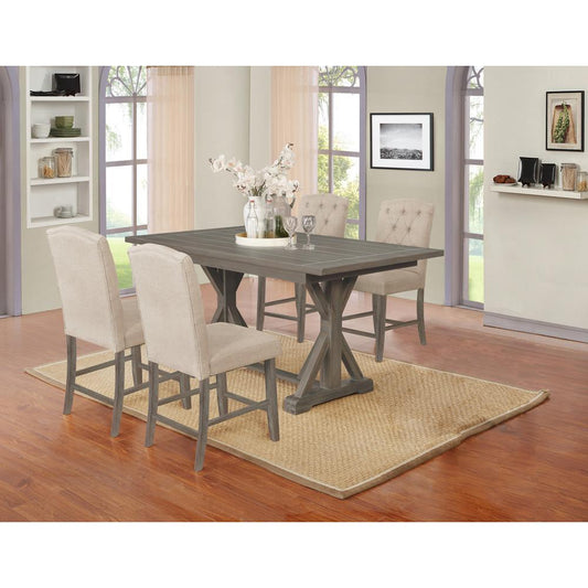 5pc Counter Height Dining Set with Beige linen Fabric chairs