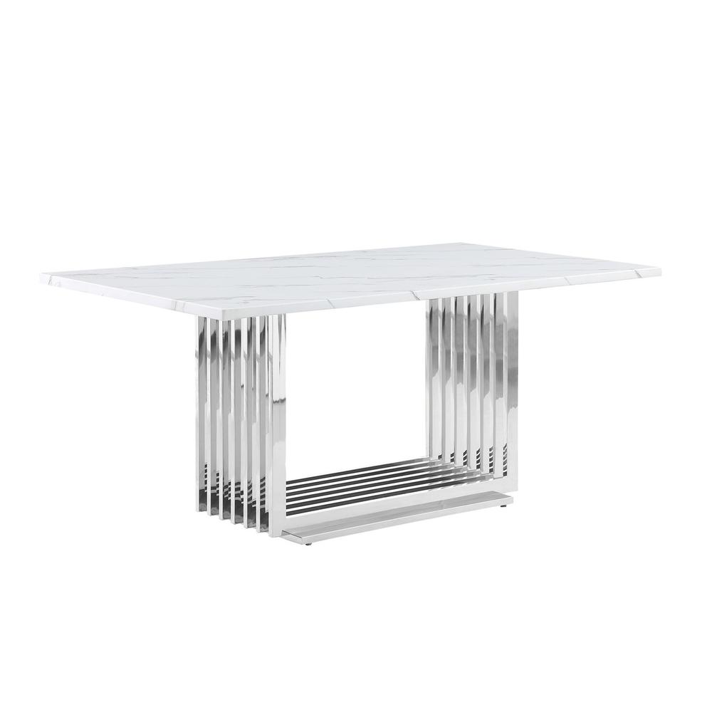 68" White marble table with a silver color base