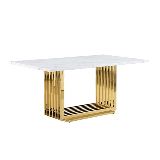 68" White marble table with a gold color base