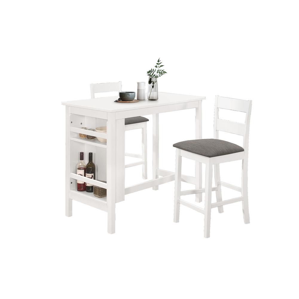 3pc white counter height dining set with small side storage