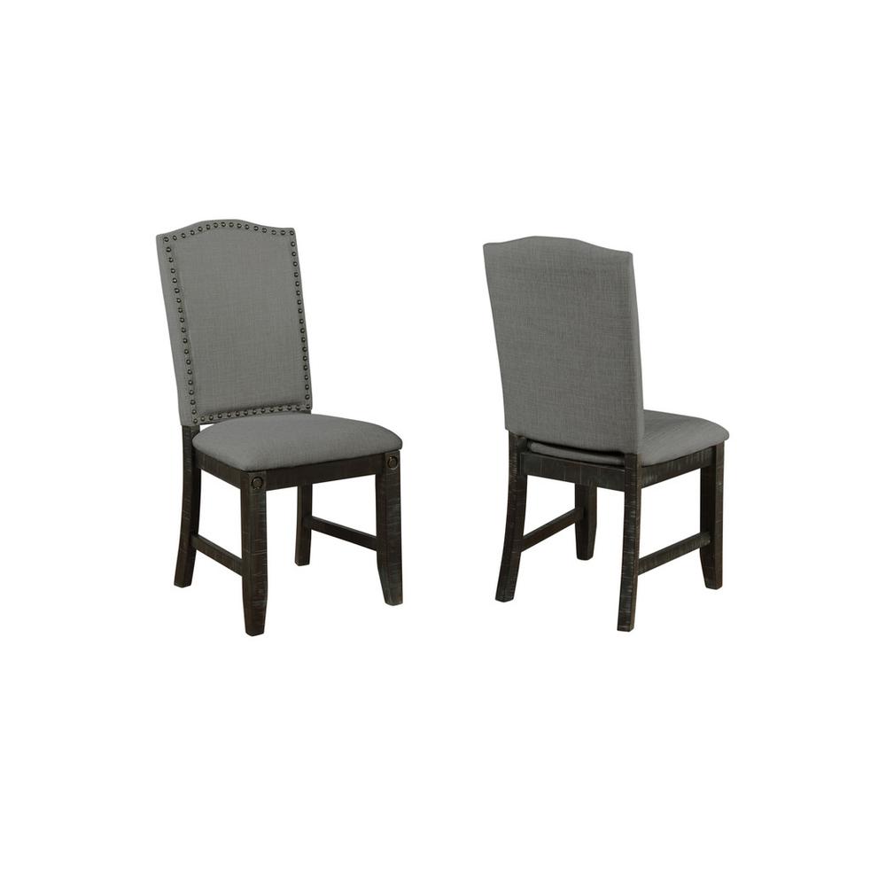 Classic Upholstered Side Chair w/ Nailhead Trim in Linen Fabric **Set of 2**, Dark Grey