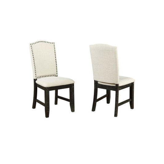 Classic Upholstered Side Chair w/ Nailhead Trim in Linen Fabric **Set of 2**, Beige