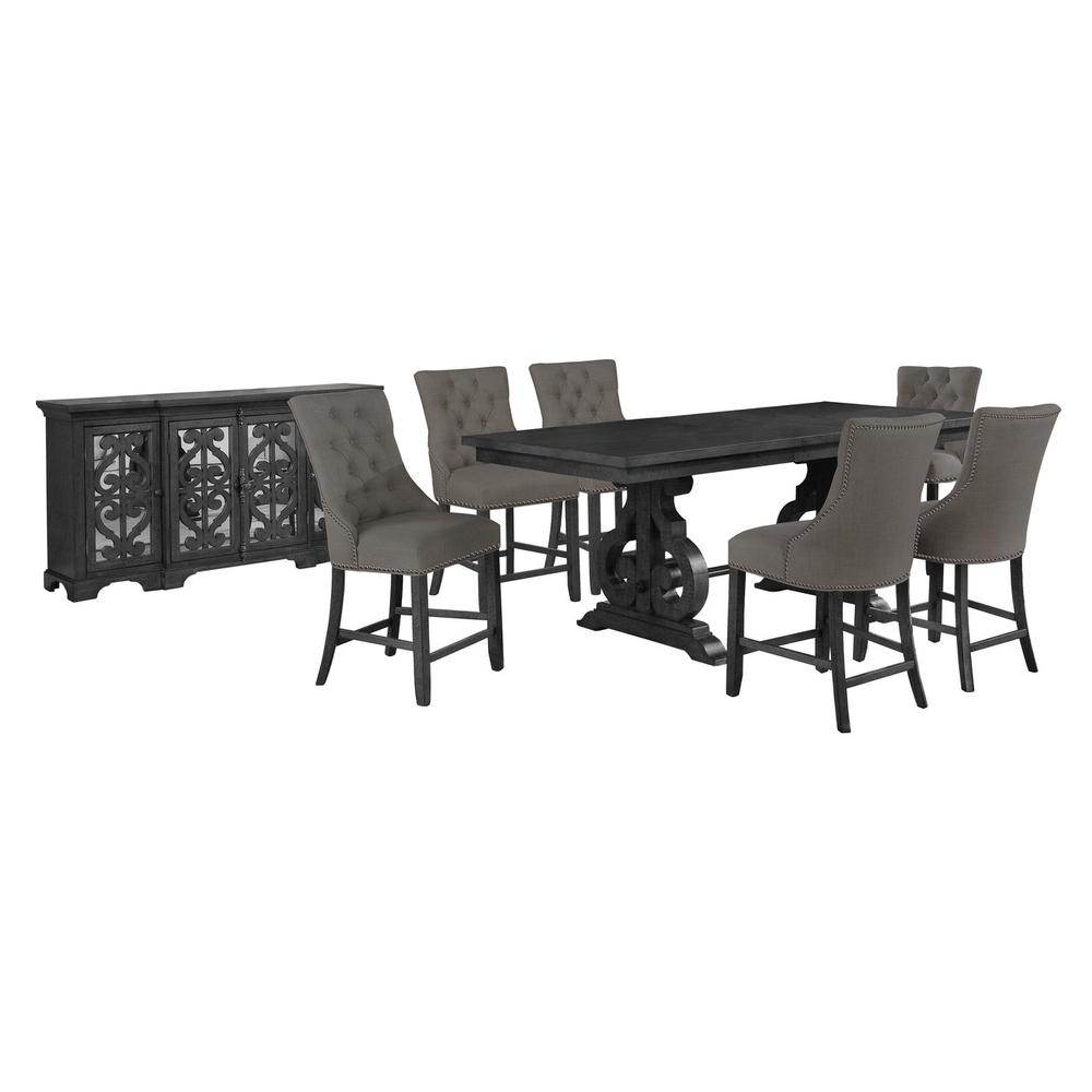 8 piece counter height set with 6 gray side schairs and matching server