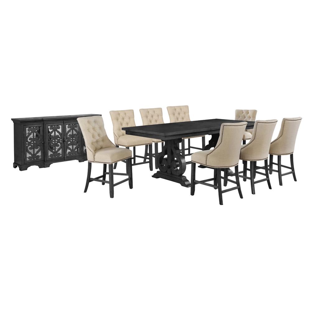 10 piece counter height set with 8 side chairs in beige  and server