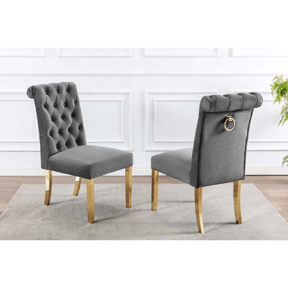 Tufted Velvet Upholstered Side Chairs, 4 Colors to Choose (Set of 2) - Dark grey 482