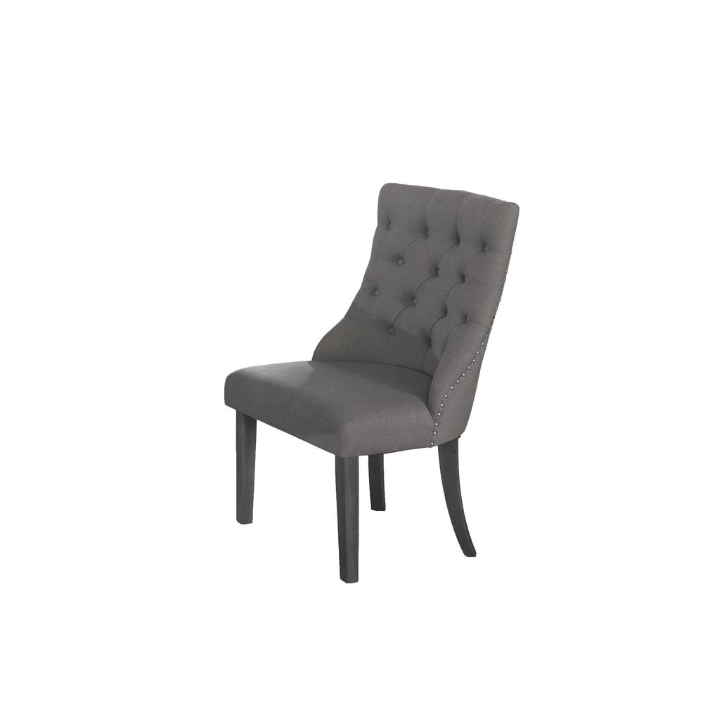 Classic Upholstered Side Chair Tufted in Linen Fabric w/Nailhead Trim **Single Chair** - Gray