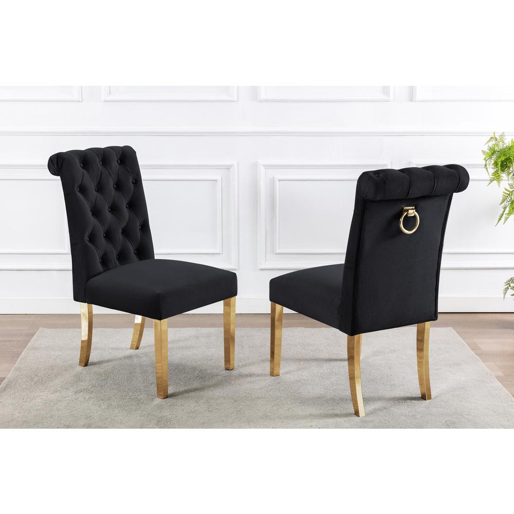 Tufted Velvet Upholstered Side Chairs, 4 Colors to Choose (Set of 2) - Black 505