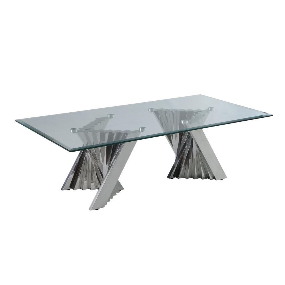 Glass Coffee Table with Stainless Steel Double Base