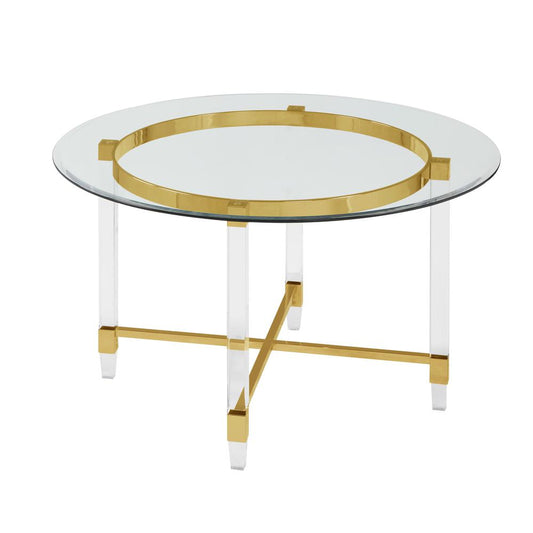 Classic Round Style Gold Tempered Glass Dining Table Acrylic Base