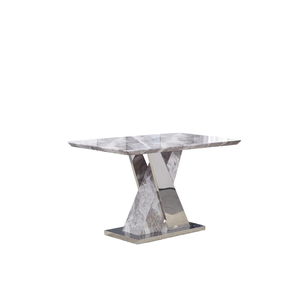 Counter Height White Faux Marble Dining Table with Stainless Steel X-Base