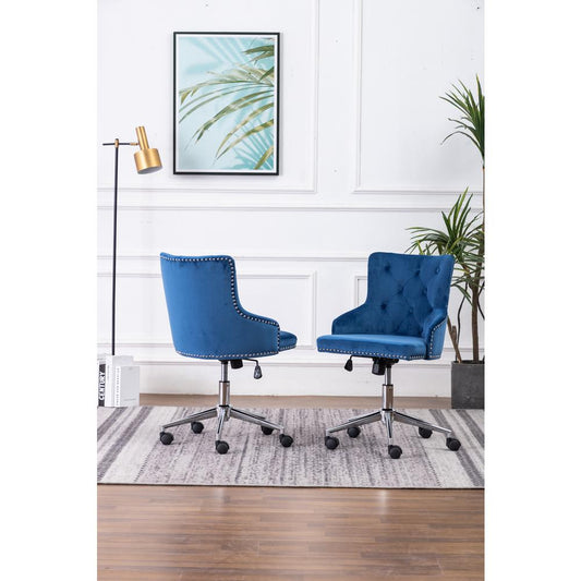 Tufted Velvet Upholstered Office Chair in Navy Blue - Single