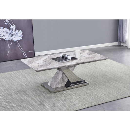 White Faux Marble Coffee Table w/Stainless Steel X-Base