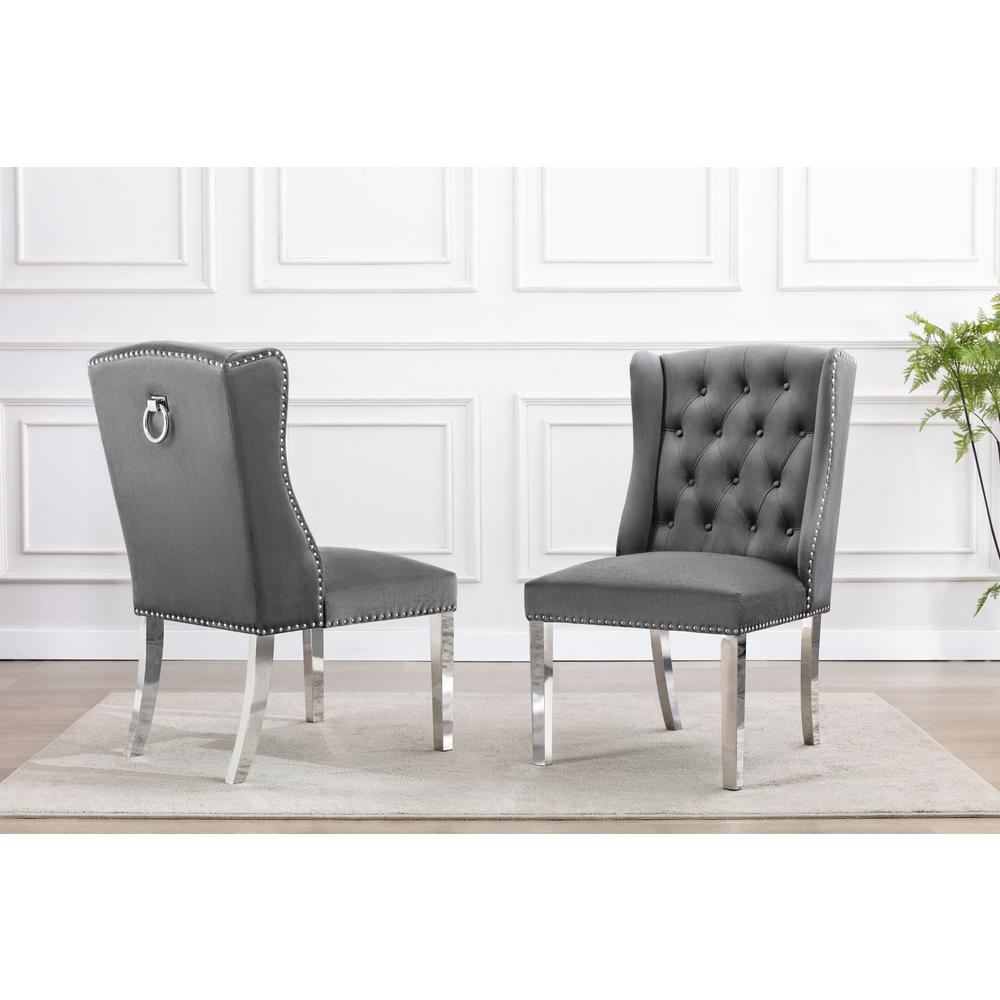 Tufted Velvet Upholstered Side Chairs, 4 Colors to Choose (Set of 2) - Dark grey 604