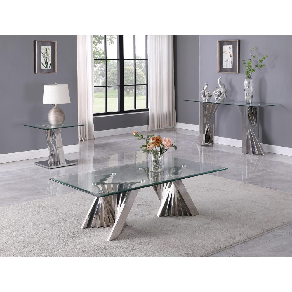 Glass Coffee Table Sets: Coffee Table, End Table, Console Table with Stainless Steel Base