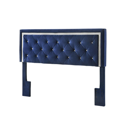 Queen/Full Headboard Panel Navy Blue Velvet Upholstered Tufted Accents