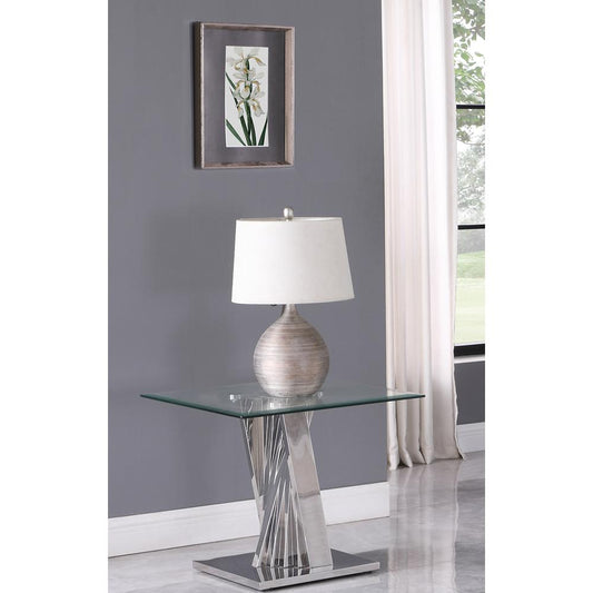 Glass End Table with Stainless Steel Base