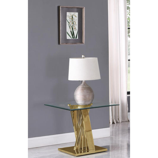 Glass End Table with Stainless Steel Gold Base