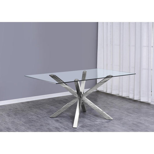 Classic Glass Top Dining Table with Silver Stainless Steel Base