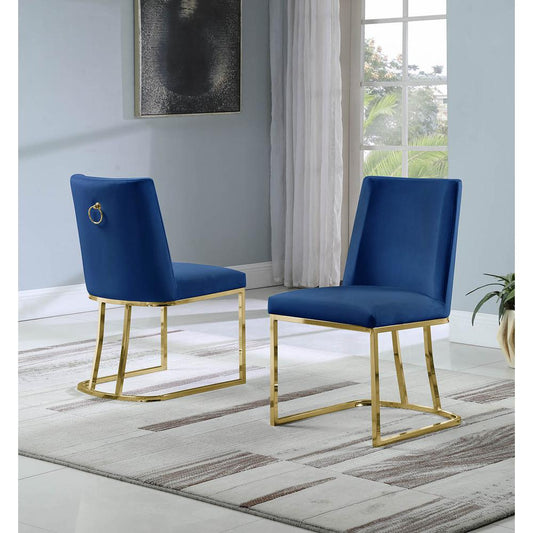 Velvet Upholstered Side Chair, Gold Color Legs, 4 Colors to Choose (Set of 2) - Navy