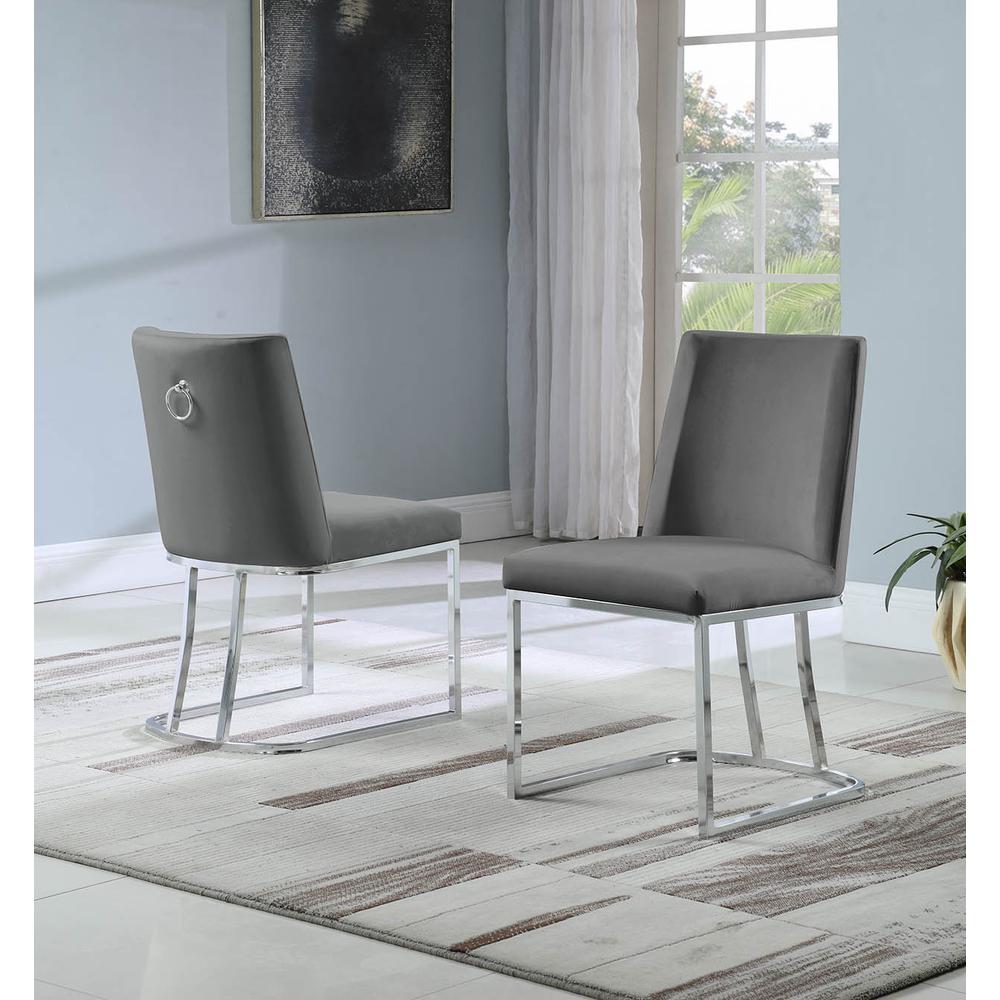 Velvet Upholstered Side Chair, Silver Color Legs, 4 Colors to Choose (Set of 2) - Dark Grey