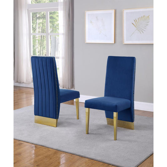 Tufted Velvet Upholstered Side Chair, 4 Colors to Choose (Set of 2) - Navy