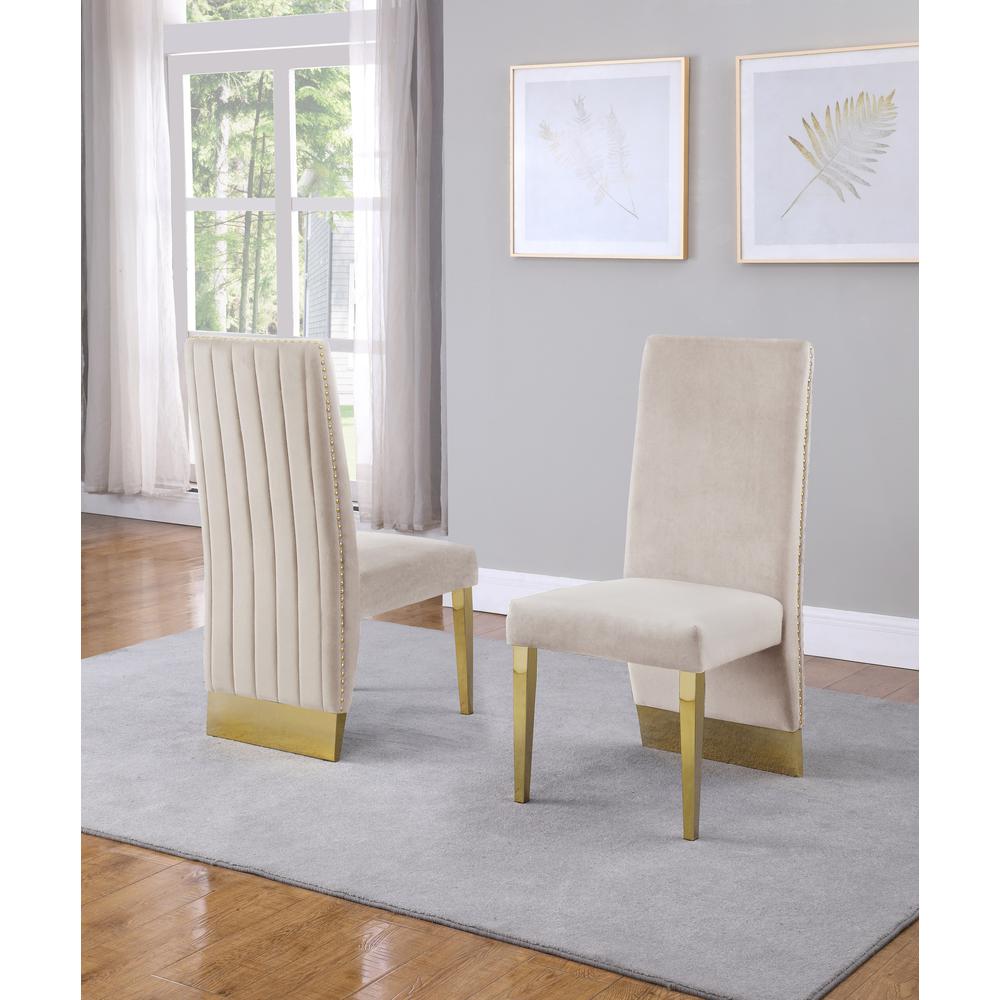 Tufted Velvet Upholstered Side Chair, 4 Colors to Choose (Set of 2) - Cream