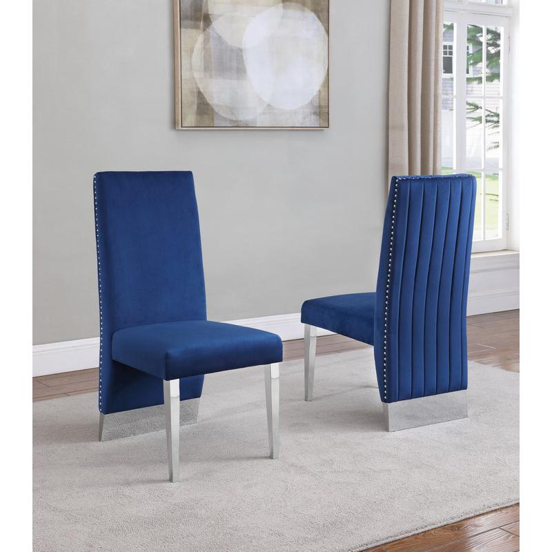 Tufted Velvet Upholstered Dining Chair, 4 Colors to Choose (Set of 2) - Navy