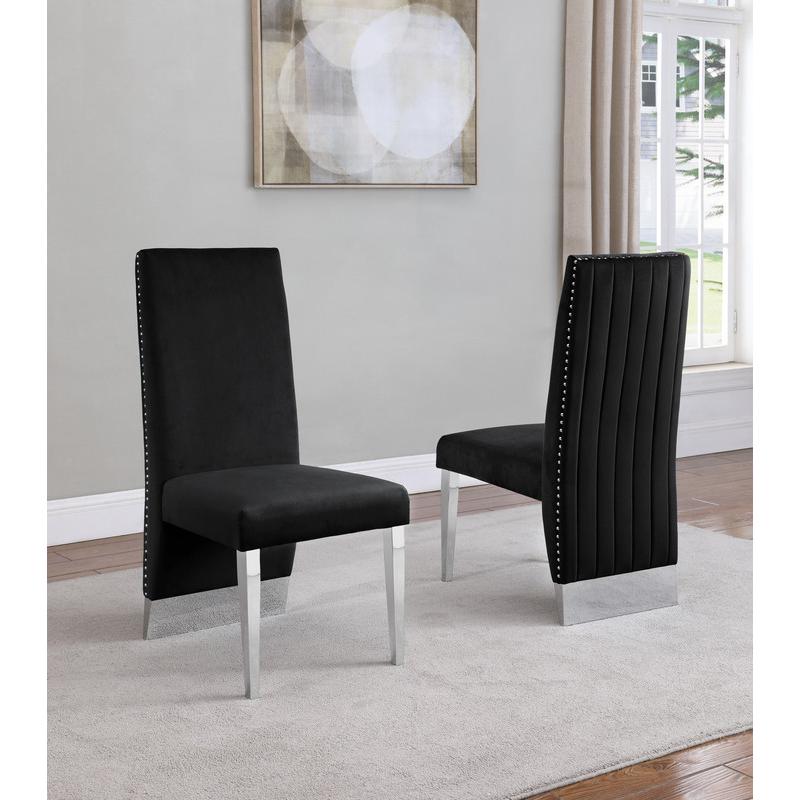 Tufted Velvet Upholstered Dining Chair, 4 Colors to Choose (Set of 2) - Black