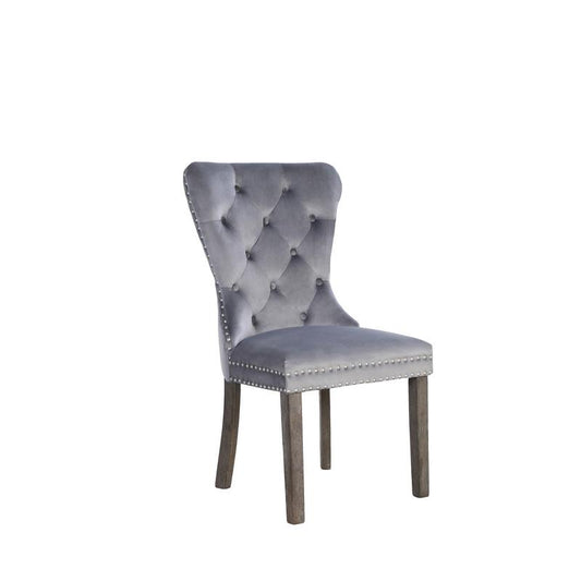 Upholstered Side Chair with Tufted Buttons. Grey