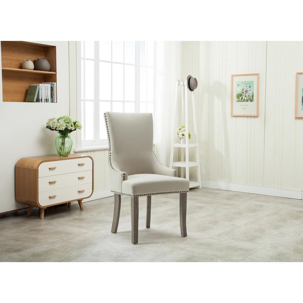 Tufted Dining Side Chair in Beige Linen (Set of 2)