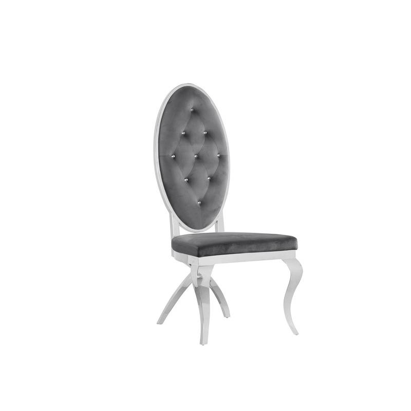 Velvet Side Chair Set of 2, Stainless Steel, Dark grey